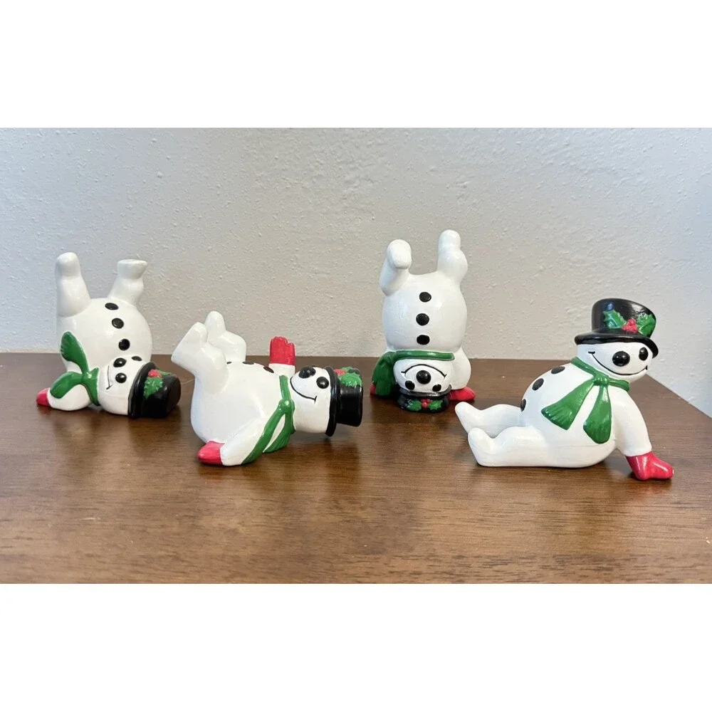 Vintage Arnels Ceramic Tumbling Snowmen Set Of 4 - 1987 Mold